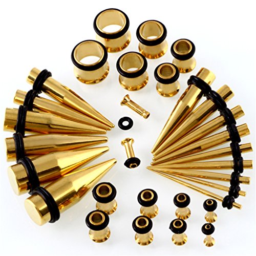 CABBE KALLO 36pcs Ear Stretching Kit Tapers Stainless Steel 14G-00G Plugs and Tunnels Gauges Set Expanders for Women Men Body Piercing Jewelry (Goldtone) - Thumbnail 6