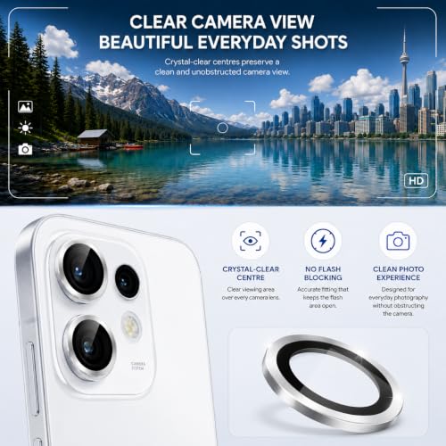 Image of FIRST MART Silver Camera Ring Guard Protector for Oppo Reno 16 | Tempered Glass with Metal Alloy Rings, HD Clear, Scratch Resistant, Case-Friendly | Pack of 1