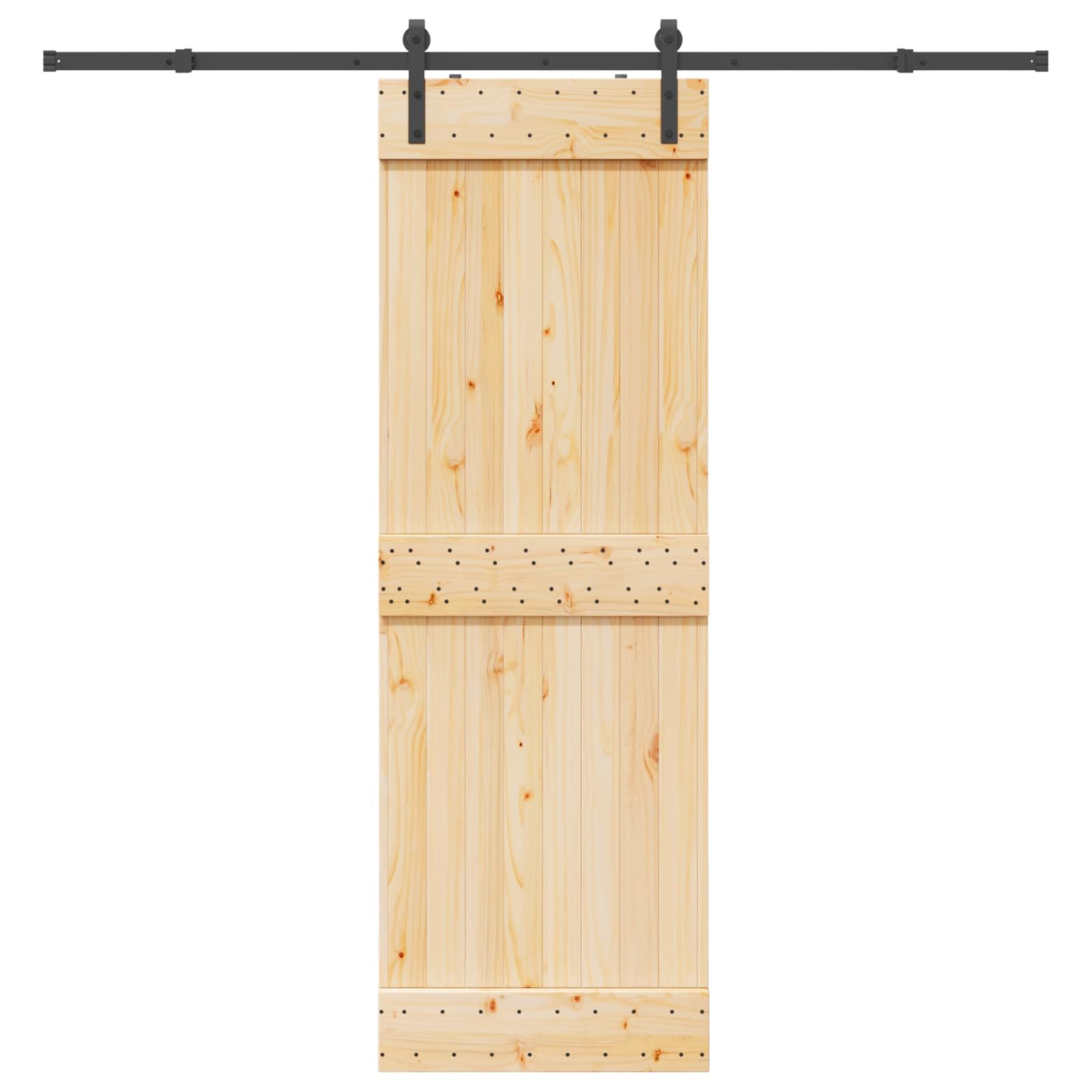 vidaXL Porta scorrevole NARVIK Naturale e Nero 70 x 210 cm (213,5 cm), Traccia Spaziale Efficiente, Hardware Moderna, Porta in Pino, Soluzione Compatta, Scorrimento Elegante