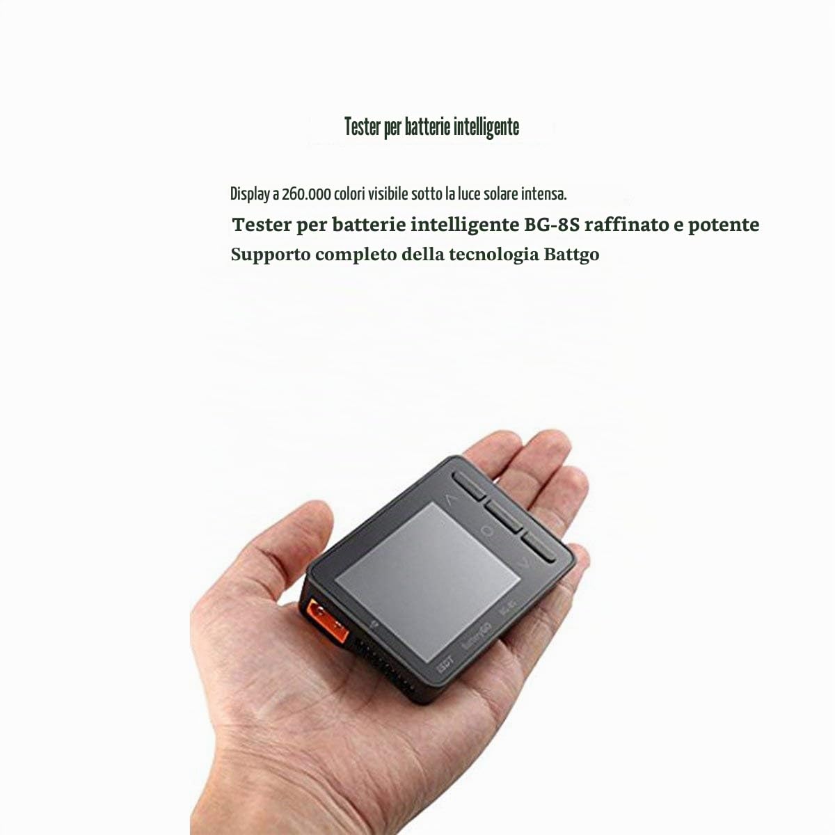ISDT BG-8S - Tester di capacità della batteria, schermo LCD, tester di tensione per batterie LiPo/Life/Li-ion/NiMH/Nicd