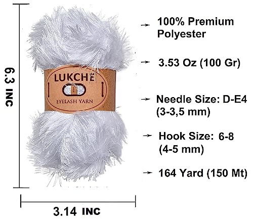 Image of Eyelash Fun Fur Yarn Premium 100% Polyester 164 Yds (150 Mt), 3.53 Oz (100 Gr) Colorful Crochet Yarn Dıy Hand Knitting. (Optical White, 1 Skein)