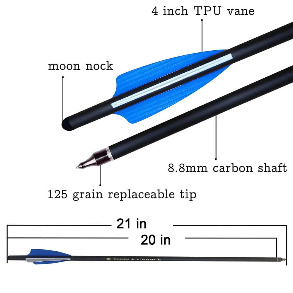 20 Inch Carbon Crossbow Bolts and Hunting Broadheads kit, Carbon Crossbow Arrows for Hunting and Outdoor Practice (20 Inch Arrow)