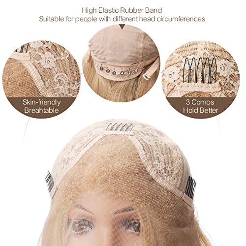 Golden Lace Front Wig Luckyfine Long Loose Curly Long Loose Curly Wig, Natural Replacement Full Wigs for Women Wavy Fashion Long Synthetic Wigs,Heat Resistant Synthetic Fiber Wigs Side Middle Part 24'