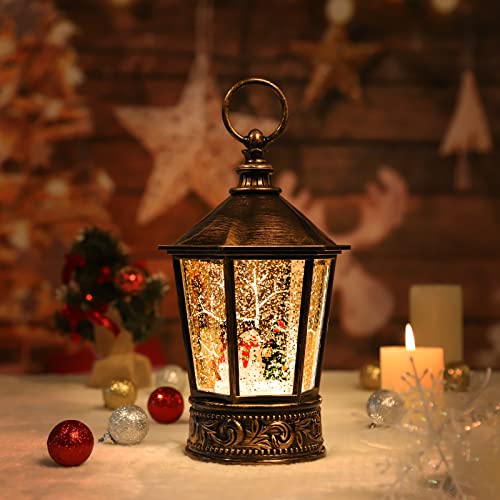 Christmas Snow Globe Lantern-Water Lantern with Music and Christmas Snowman-USB or Battery-Powered Christmas Lanterns, Rotating Flashing Lanterns, Christmas Decorations(Snowman)