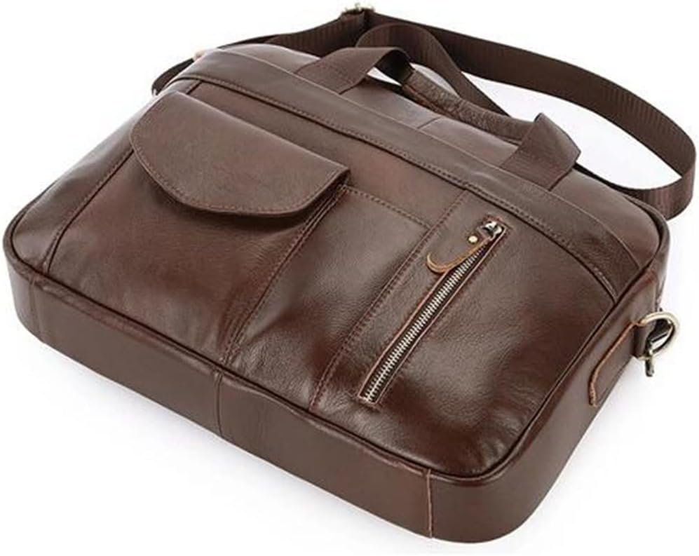 Layer Cowhide Leather Briefcase Leather Crossbody Business Single Shoulder Computer Bag Shoulder Briefcase(E)