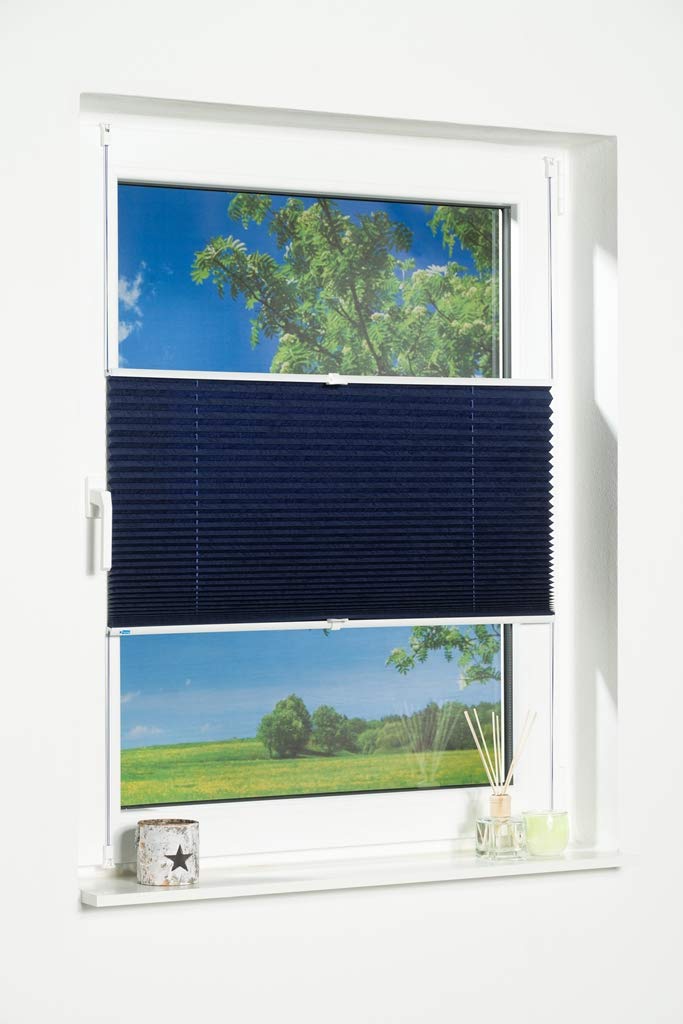 K-Home Klemmfix-Plissee Palma Blau 90 x 210 cm (B x L) Lichtschutz +++ Moderne Crushed Optik +++