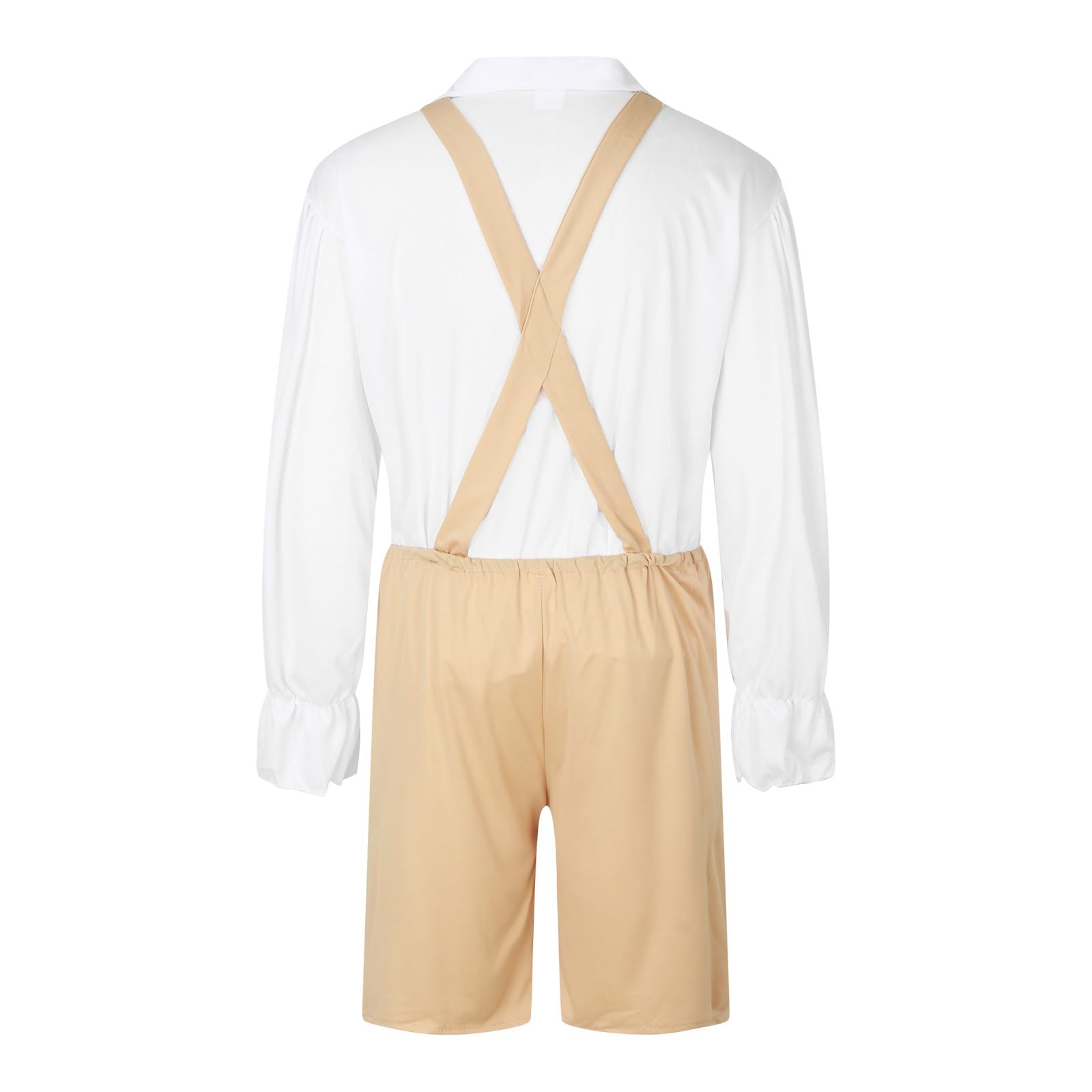 Bayerische Premium Trachtenhose Herren Kurz Lederhose Tracht Original Trachtenlederhosen für Trachtenmode Kurze Beige Lederhosen mit Weißes Hemd Langarm Hosenträger Trachtenhut Oktoberfest Outfit