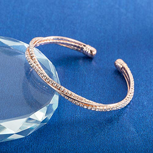 Idesign Rose Gold Bridesmaid Bracelets For Women Rhinestone Clear Crystal Dainty Bracelet Bangle Rose Gold Plated Sparkly Cute Bridesmaid Wedding Gifts Jewelry Birthday Party thumb #5