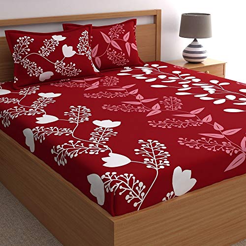 Home Ecstasy 100% Cotton King Bedsheet with 2 Pillow Covers, 140TC Cotton Floral Red Bedsheet for King Bed (9ft X 9ft)