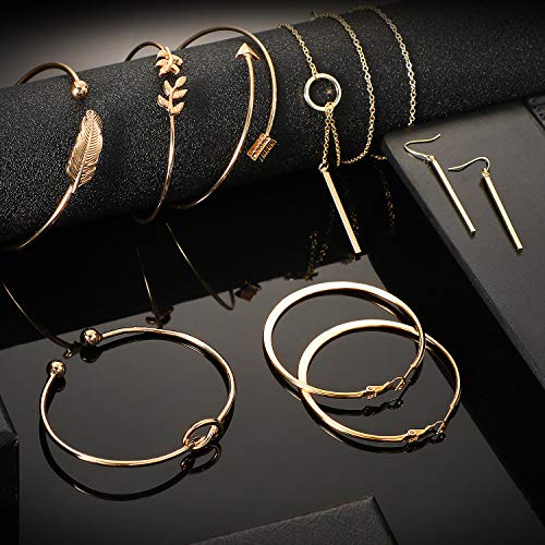 Hicarer Jewelry Set for Women Vertical Bar Necklace Jewelry Accessories Simple Bar Earrings Adjustable Cuff Bracelet2