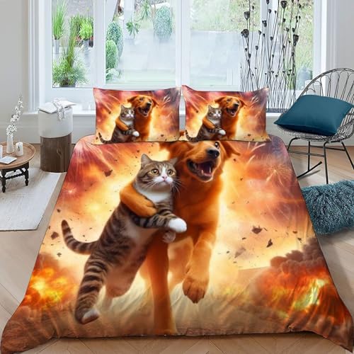 Housse de couette 220x240 imprimé chien 3D en microfibre pour lit - 3