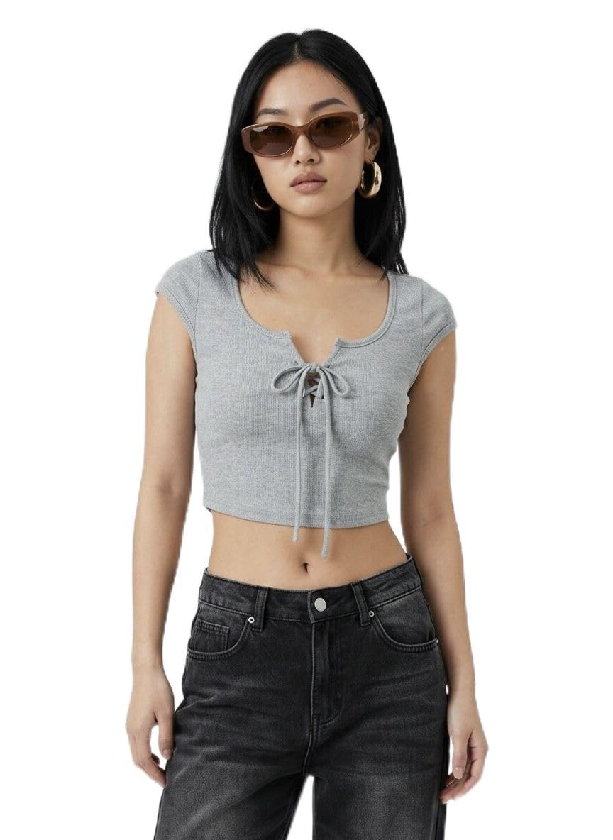 tabadtod Women Ribbed Tie-Up Neck Crop Top | | Trendy Crop Top for Girls for Women-picture-43