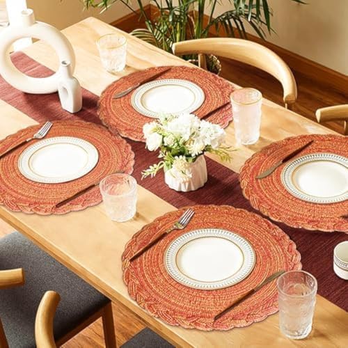 Sets de table ronds en polyester tissé durable au design floral - 3
