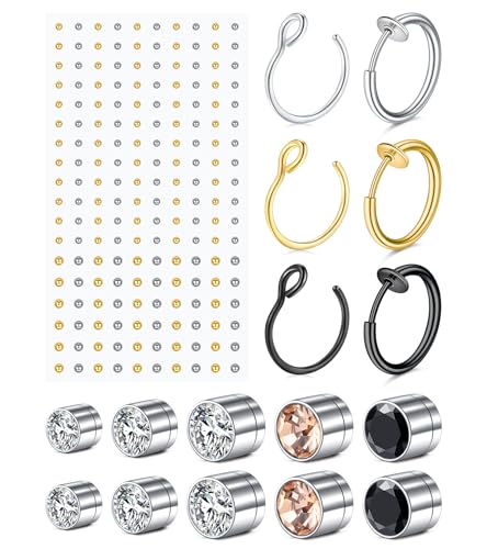MODRSA Fake Nose Stud Fake Nose Ring Stud Fake Nose Piercing Fake Lip Ring Fake Earrings Stud Silver Gold Fake Cartilage Helix Earring Clip on Earring Hoop Fake Eyebrow Ring Fake Bridge Piercing