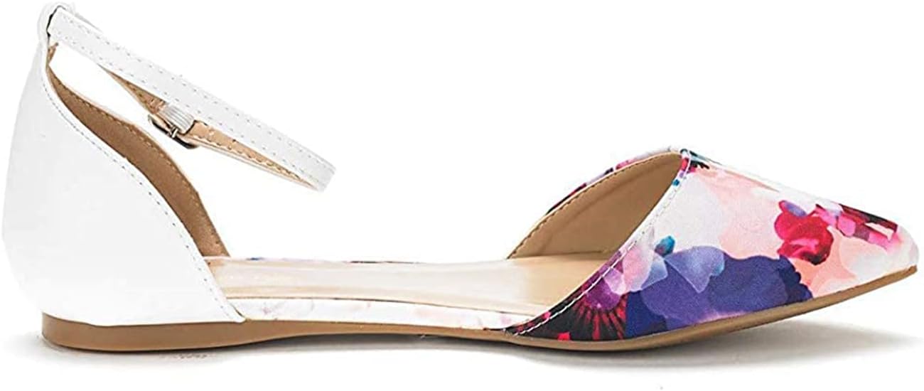 DREAM PAIRS Flapointed Women's Casual D'Orsay Pointed Plain Ballet Comfort Soft Slip On Flats Shoes 6.5 Floral/White