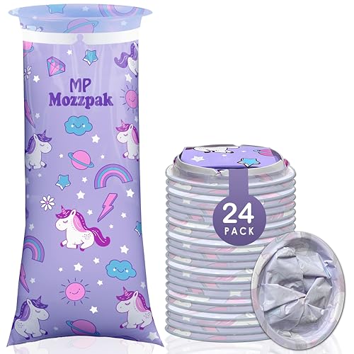 MP MOZZPAK Unicorn Kids Vomit Bags Disposable 24 Pack - Emesis Bags Leak-Proof Barf Bag Motion Sickness Relief for Children Travel Friendly Puke Bag Throw up Solution for Car Plane & Road Trips