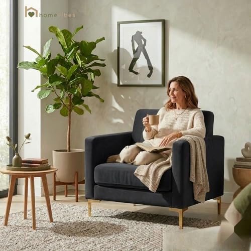 Image of 1 Seater Velum Fabric Sofa Set for Living Room, Modern Design with High Density Foam, Solid Wood Frame, Ergonomic Comfortable Seating for Home & Office (Dark Grey, 1 Seater) | Soft foam comfort, Strong wood frame