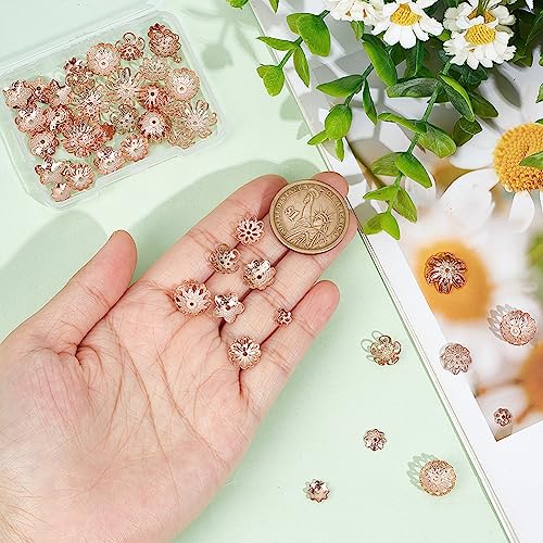 UNICRAFTALE 60pcs 10 Styles 0.5/1/1.2mm Hole Stainless Steel Bead Cap Rose Gold Fancy Hollow Bead End Caps Multi-Petal Flower Spacers Bead Metal End Charm Caps Loose Beads for Jewelry Making - Image 3