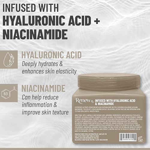 Hyaluronic Acid + Niacinamide Body Butter for Dry Skin – Deep Hydrating Skin Care, Skin Perfecting Vegan Skincare, 16 oz - Image 3