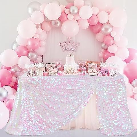 B-COOL Sequin Table Cloth Party Decoration - 50"x102" Rectangle Tablecloths Birthday Tablecloth Iridescent Mermaid Table Fabric Cover
