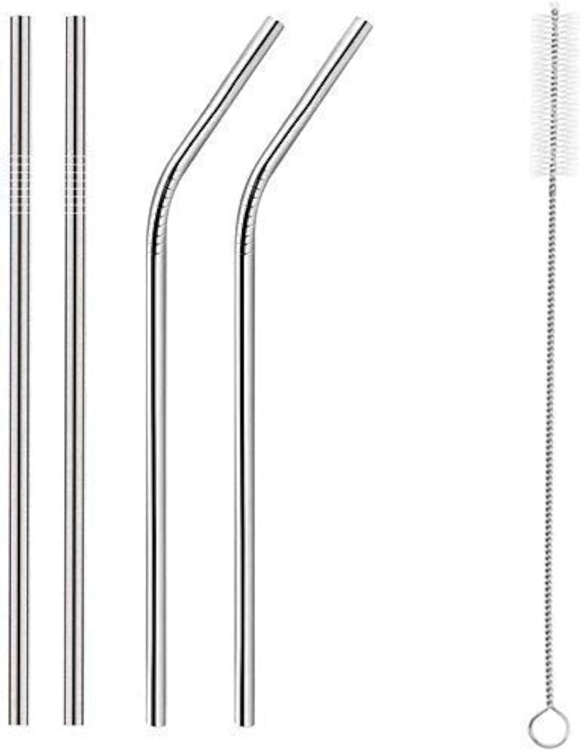 Stainless Steel Reusable Drinking Straws with Cleaning Brush | 2 Straight + 2 Bent, Includes Brush, Food-Grade Steel, Dishwasher Safe, Silver Finish-image-5