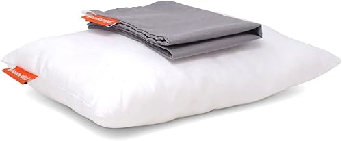 Pipsqueak Pequeña  Pequeña  Mini almohada con etiqueta de nombre, 11 x 7 x 2.5 pulgadas, lavable a máquina, almohada blanca con funda gris