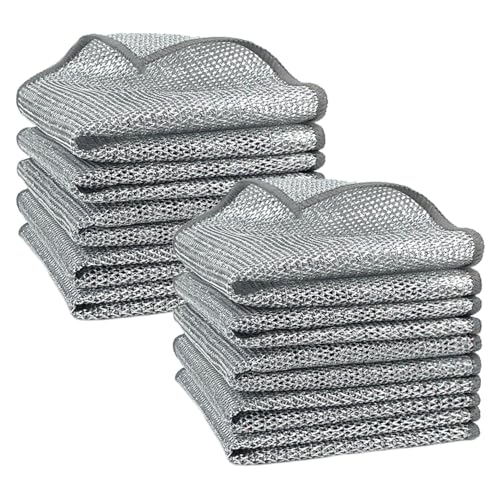 TRKETK 10 paños de alambre de doble capa para lavar platos, trapos multiusos para lavar platos, paños de estropajo reutilizables de alambre de metal, trapo de 20 x 20 cm, paños de cocina de alambre
