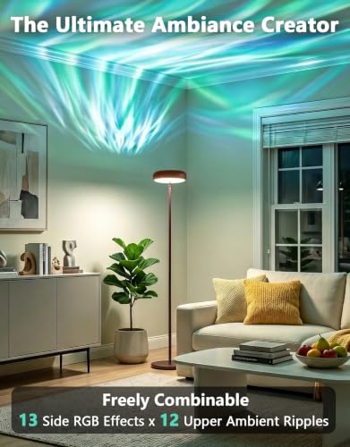 Image of Bairth Uplighter Floor Lamp for Living Room, Ripple and Star Projector