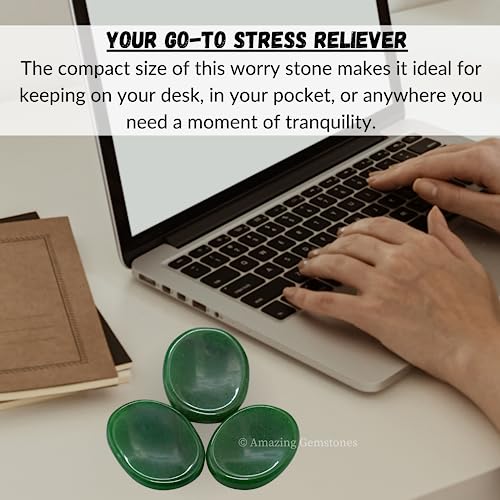 Image of Amazing Gemstone Green Jade Aventurine Worry Stone Crystals and Healing Stones - Worry for Stress Relief Gifts - Piedra Crystal Fidget for Meditation - Unique Stocking Stuffers and Birthday Gifts