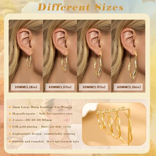 RANKEEF 3mm Gold Hoop Earrings For Women Large Gold Hoops 925 Sterling Silver Post Hypoallergenic Sterling Silver Hoop Earrings Silver Hoops Earrings For Women 30/40/50/60MM - Image 5