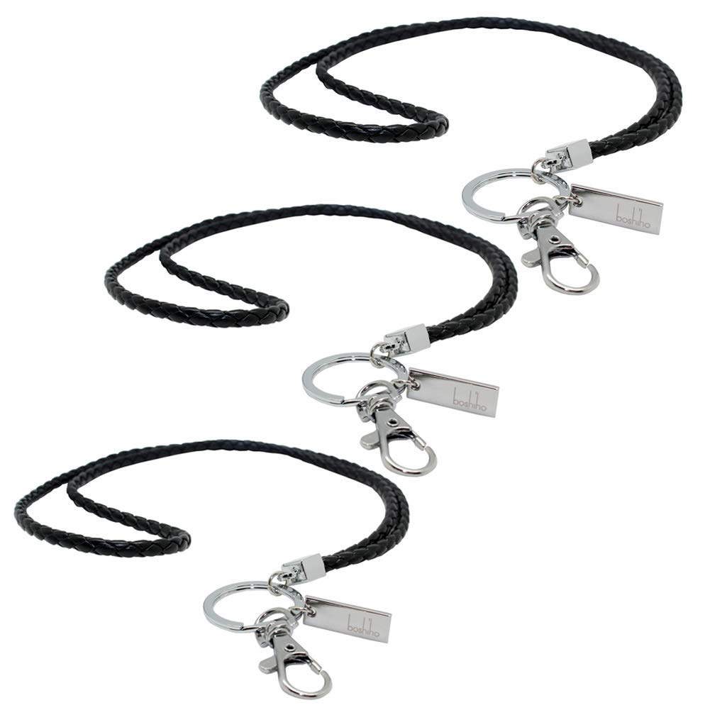 boshiho Office Lanyard, PU Leather Necklace Lanyard with Strong Clip and Keychain for Keys, ID Badge Holder, USB or Cellphone