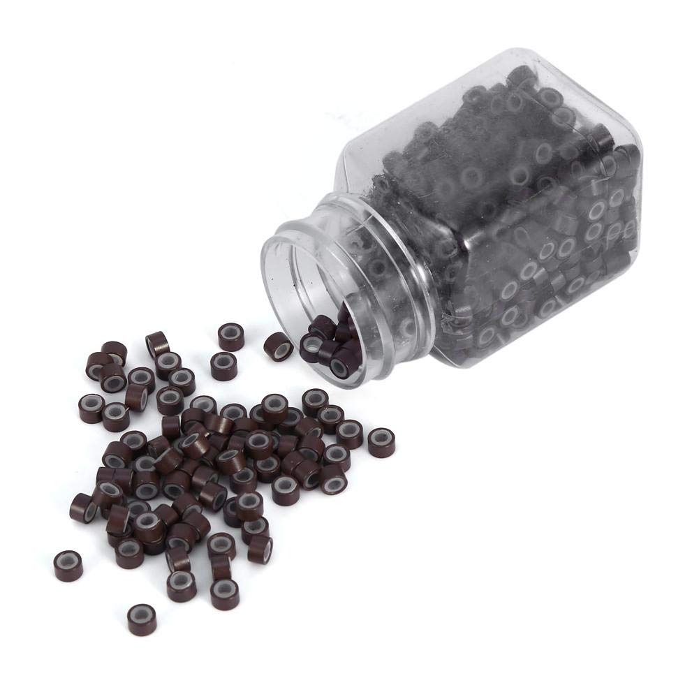 Silicone Micro Link Rings, 1 Bottle/Set 500Pcs 5mm Lined Beads 5 Colors Optional Silicone Lined Links Beads Linkies for Hair Extensions (Dark Brown)