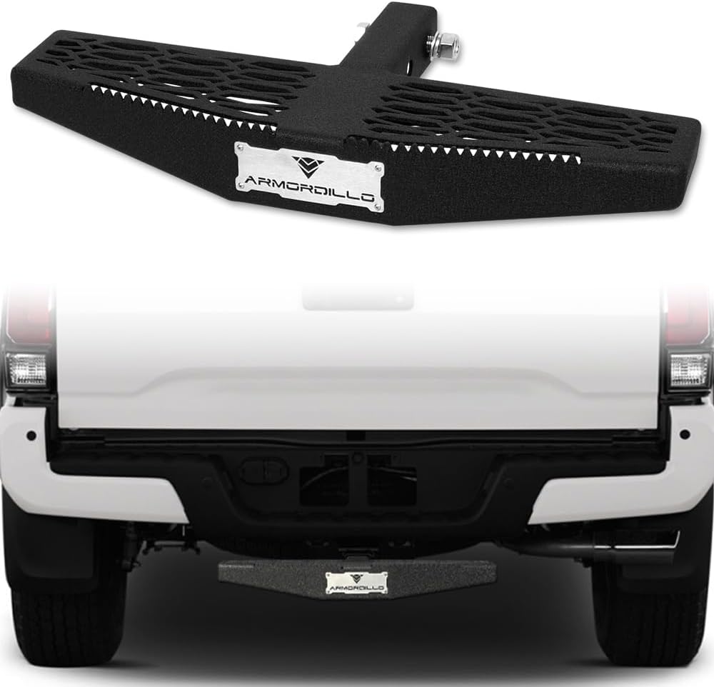 7422454070027 Universal Compatible with 2" X 2" Towing Receiver Textured Black Wide Mesh Style Trailer Tow Mount Rear Hitch Step Bar Bumper Guard