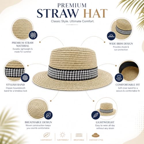 Image of VRITRAZ Kids Straw Hat for Baby Boys & Girls | Printed Summer Sun Hat, Woven Wide Brim Beach Cap, Lightweight Breathable Holiday, Travel, Fancy Dress Fashion Hat for Children & Toddler (2-6 Year)