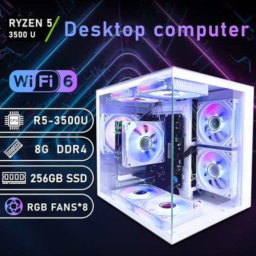 Image of suevery Prebuilt Gaming PC, AMD Ryzen5 4Cores,Up to 3.7G | White, DDR4 8G RAM, 256G SSD, Wi-Fi 6, Desktop Computer