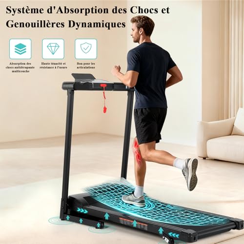 Tapis de Course Pliable Inclinable Electrique, Tapis de Marche Inclinable Motorise 550W, Vitesse Réglable, Écran LED, 12Programmes, Tapis de Marche Pliable, Tapis Course Fitness Cardio Maison – Image 4