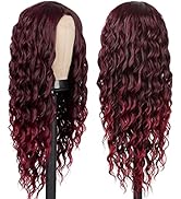 Red Wigs for Women Deep Wave Burgundy Wig Long Curly Synthetic Wigs with Middle Part 26 Inch Ombr...