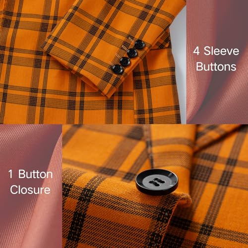 Mens Blazer Plaid Sport Coats One Button Casual Slim Fit Checked Jacket4