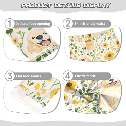 Dog with Sunflowers Girls Leggings,Workout Leggings for Girls Toddler Athletic Leggings Size for 3-10T3