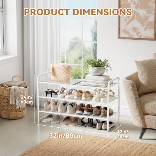 Image of 3 Tier Shoe Storage Rack with Steel Mesh Shelves for Entryway, White