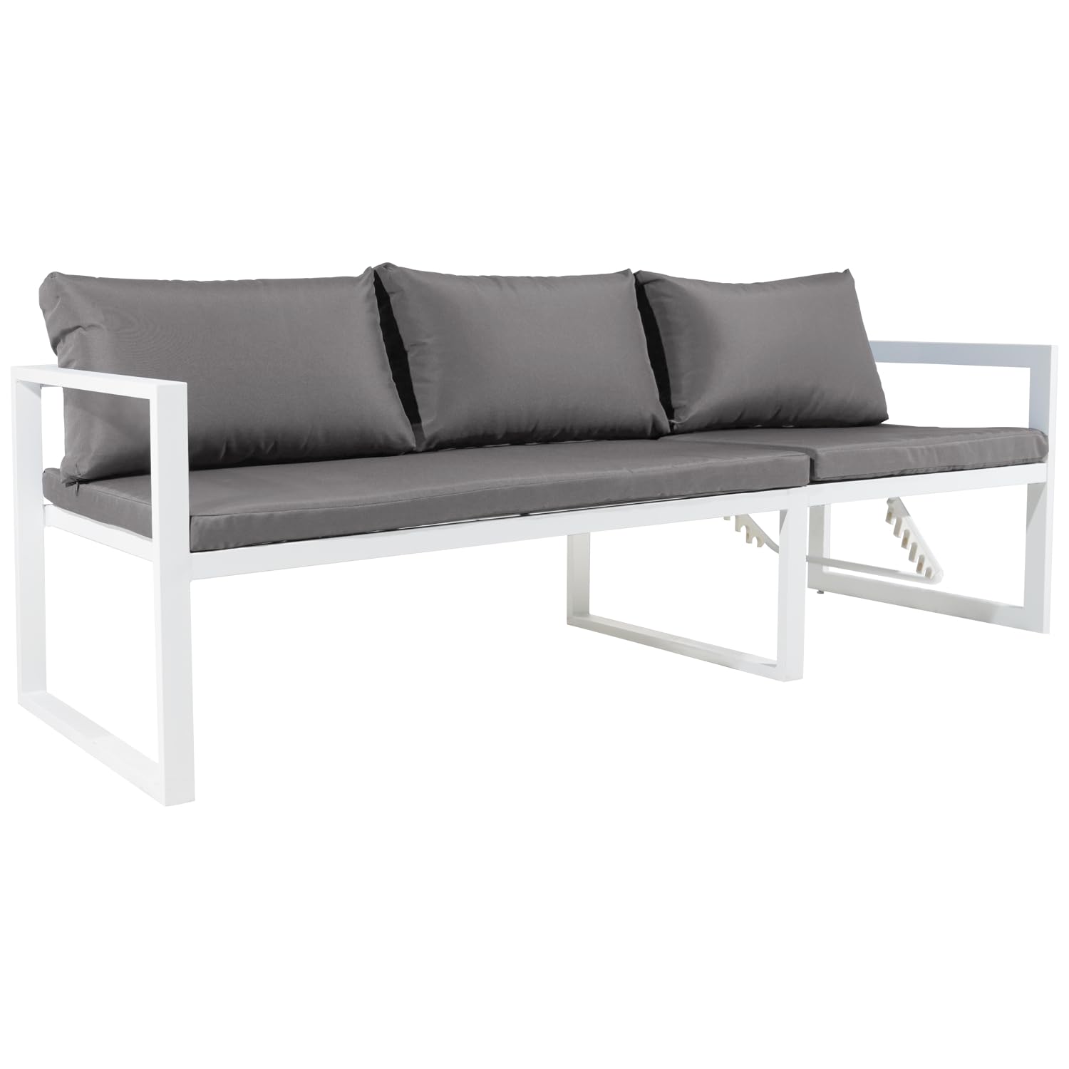 Happy Garden Salon de Jardin modulable Ibiza en Tissu Gris 4 Places - Aluminium Blanc