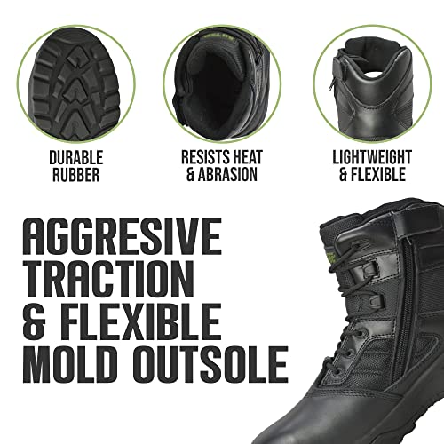 Black Work Boots For Men - Mens 6" Side Zipper Tactical Boots, Men's Full Grain Polishable Leather Boot For Police, Combat, Outdoors - Adult Sizes3