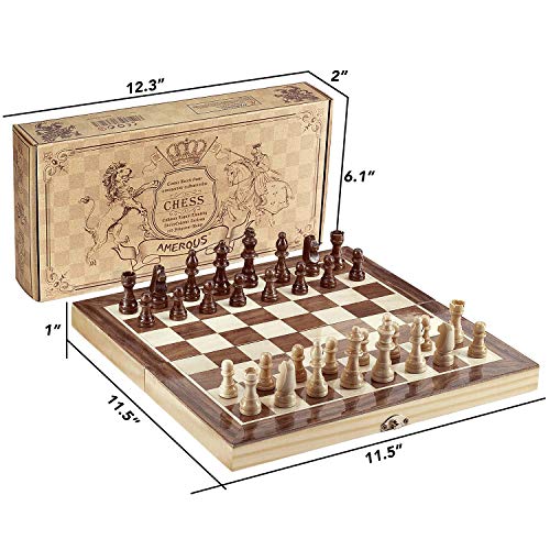 Amerous Chess Set, 12"X12" Folding Wooden Standard Travel International Chess Board Game Set With Magnetic Crafted Pieces #TOP4