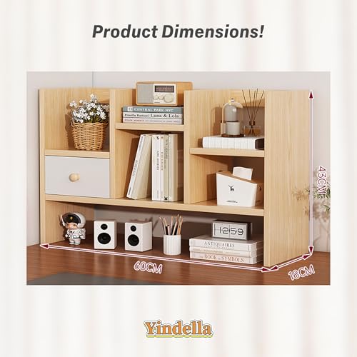 Image of Yindella Multi-Functional Desktop Bookshelf Organizer, Wooden Storage Shelf, Adjustable Office Desk Organizer for Books, Stationery, Space-Saving Home & Office (Desk Bookshelf-05)