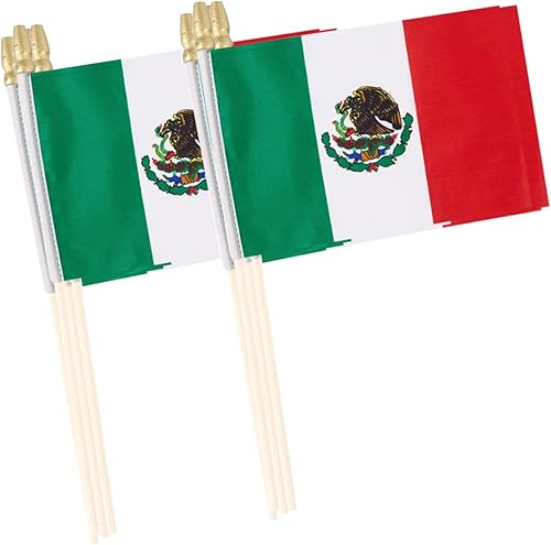 Mini banderas mexicanas pequeñas de mano de 4 x 6 pulgadas, paquete de 12 unidades