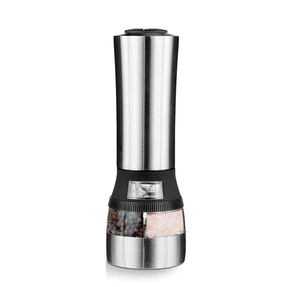 2 in 1 Automatic Dual Salt & Pepper Mill Battery Powered Condiment Grinder Refillable andd Stainless Steel Shaker