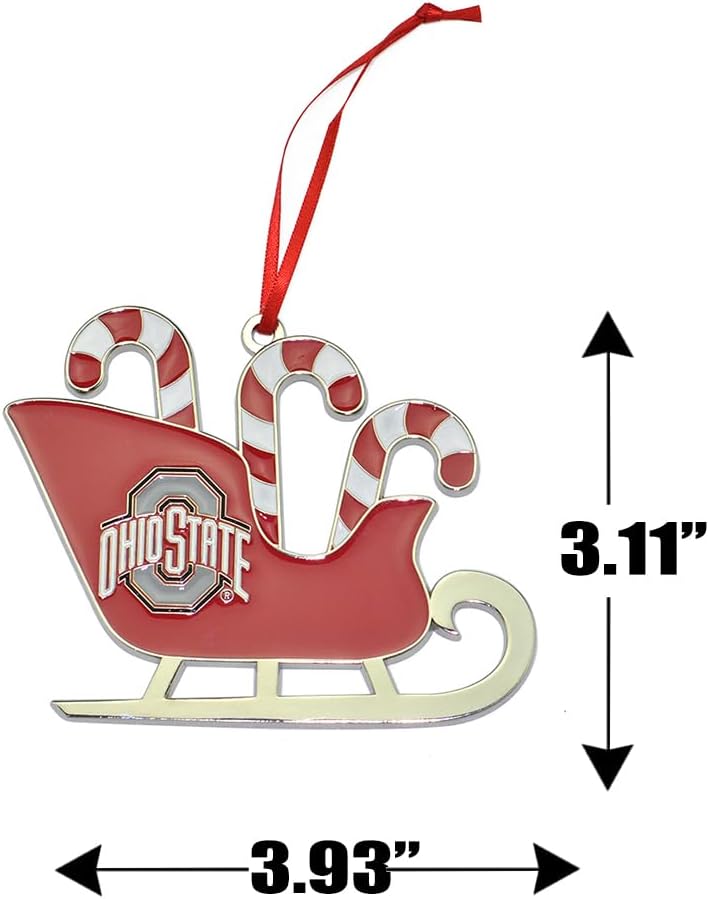 Ohio State Buckeyes Candy Cane Sleigh Christmas Ornament - Image 2