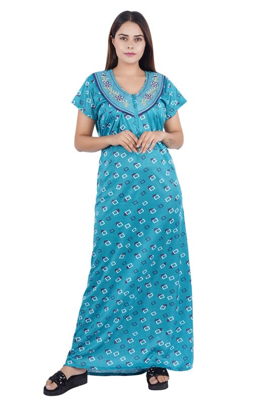 Polina Women's Hosiery Cotton Nursing/Maternity/Feeding Embroidered Nighty/Nightgown(Article No-20613G) Sea Green-image-15