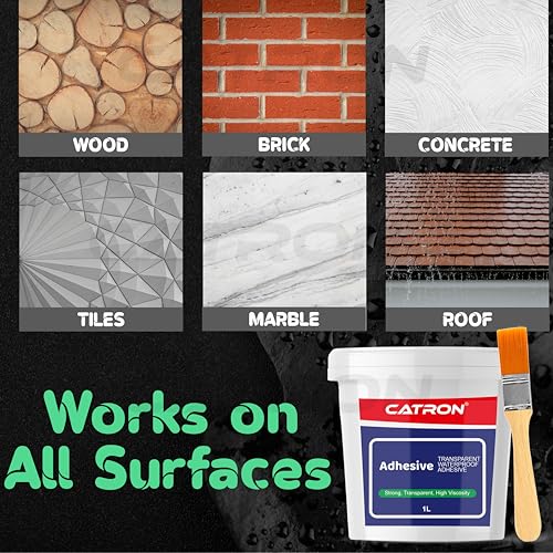 Image of Catron 1L /1Kg Transparent Waterproof Glue with Brush for Crack Seal, Roof Water Leakage Solution, Indoor and Outdoor Epoxy Resin Adhesive Sealant | for Bathroom, Walls, Tiles and Pipes