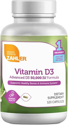 Vitamina D3 de Zahler con 50000IU Suplemento de 120 cápsulas para el huesos dientes y sistema inmune Fórmula avanzada centrada en la deficiencia de